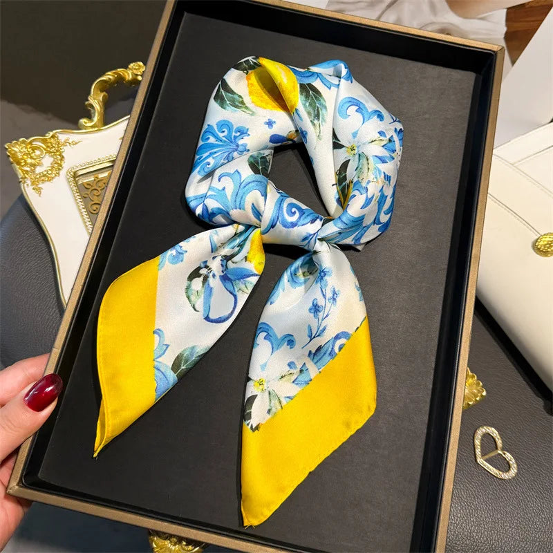 Print 70cm Silk Satin Headscarf Canada Women Luxury Design Neck Tie Scarf Hair Hand Wrist Foulard Shawl Bandana