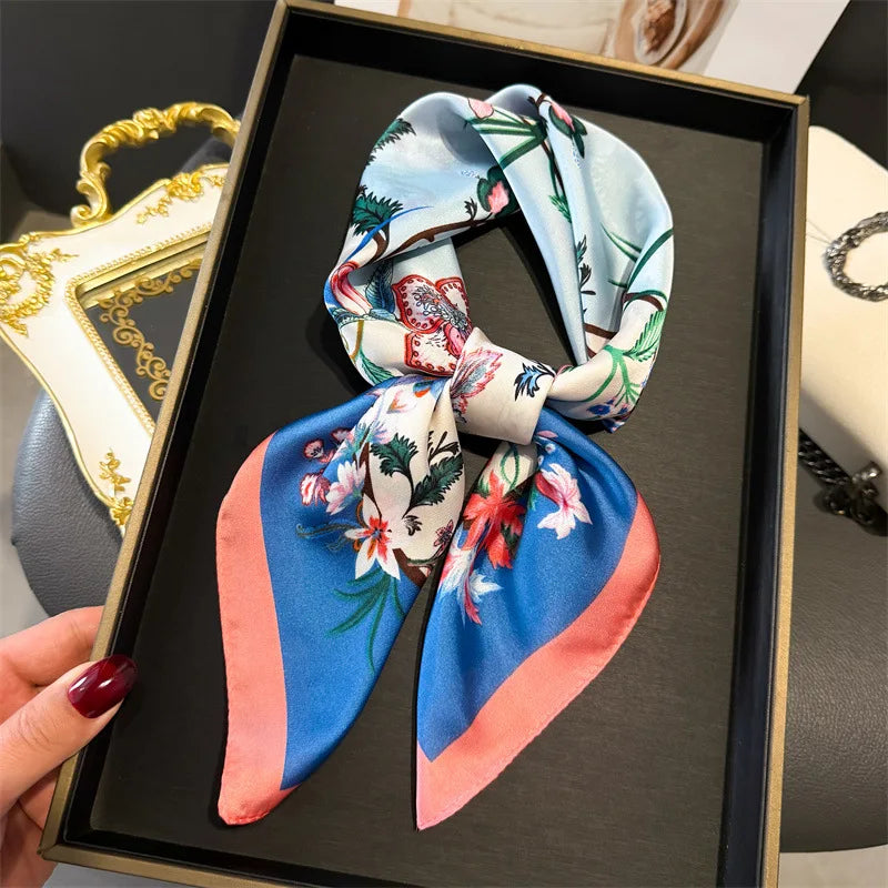 Print 70cm Silk Satin Headscarf Canada Women Luxury Design Neck Tie Scarf Hair Hand Wrist Foulard Shawl Bandana