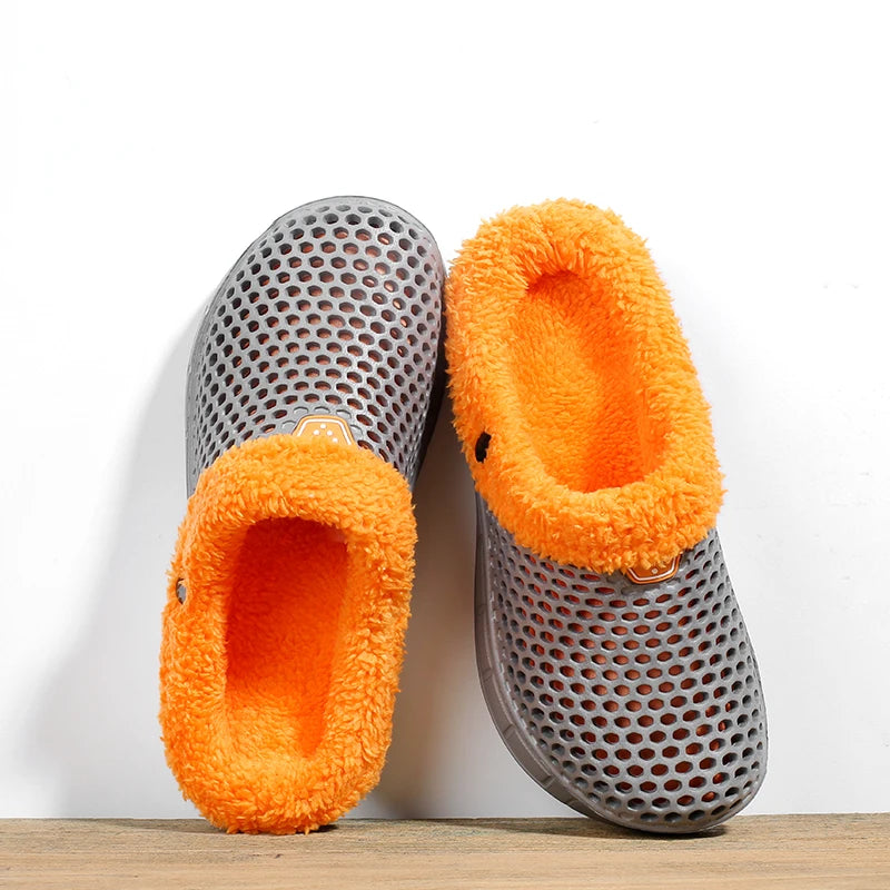 Winter Couple Fuzzy Slippers USA Women & Men Warm Fur-Lined Mule House Shoes for Indoor & Outdoor Use, Cozy Non-Slip Soft Slippers