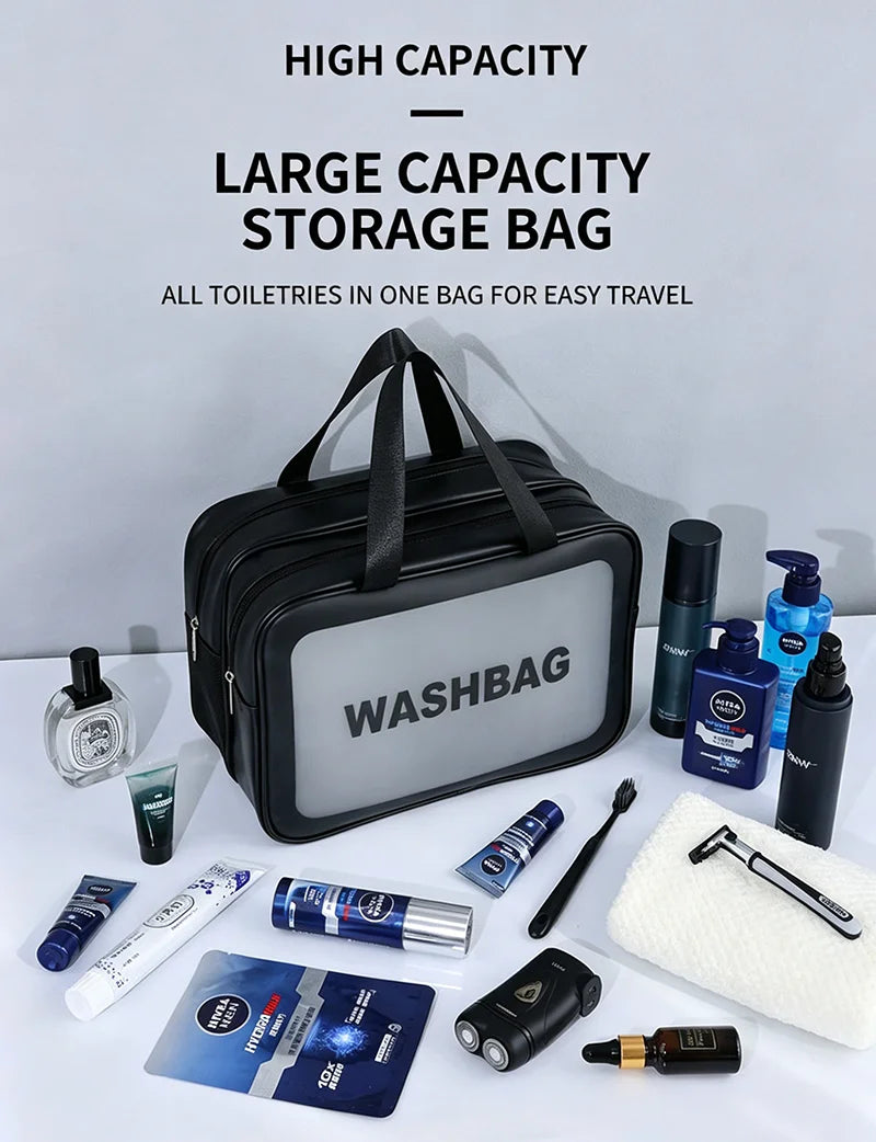Dry-Wet Separation Double Transparent PU Makeup Bag USA Portable Washing & Cosmetic Storage Bag for Travel, Fitness & Swimming Essentials