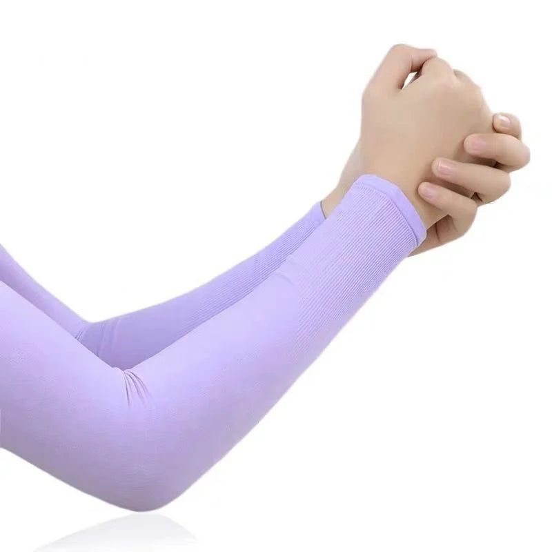 1 Pair Summer Ice Silk Arm Sleeves Canada Sun UV Protection Hand Cover Outdoor Elastic Half-Finger Gloves