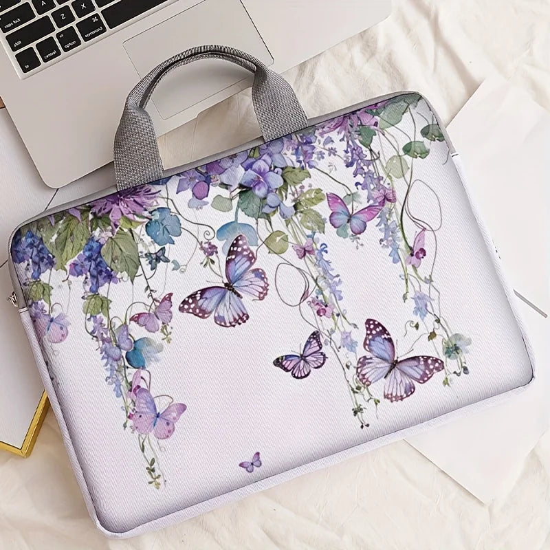 1PC 2-Style Purple Butterfly Laptop Bag USA Briefcase for 14-Inch Laptops, Portable Computer Carrying Case