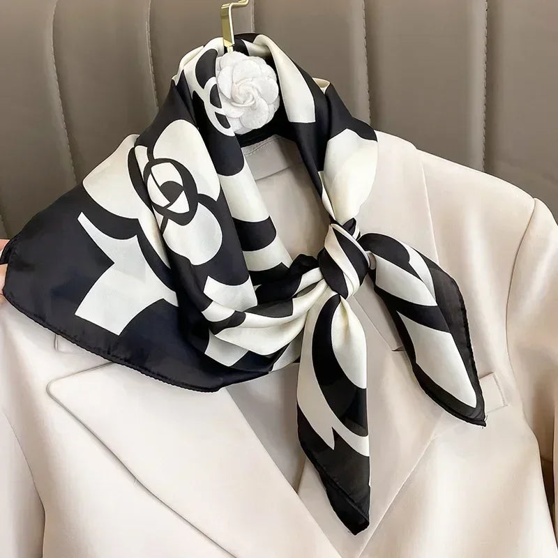 Luxury Design Print Silk Square Scarf Canada Women Soft Satin Horse Hairband Neckerchief Office Hijab Headband Foulard Bag Ribbon Gift