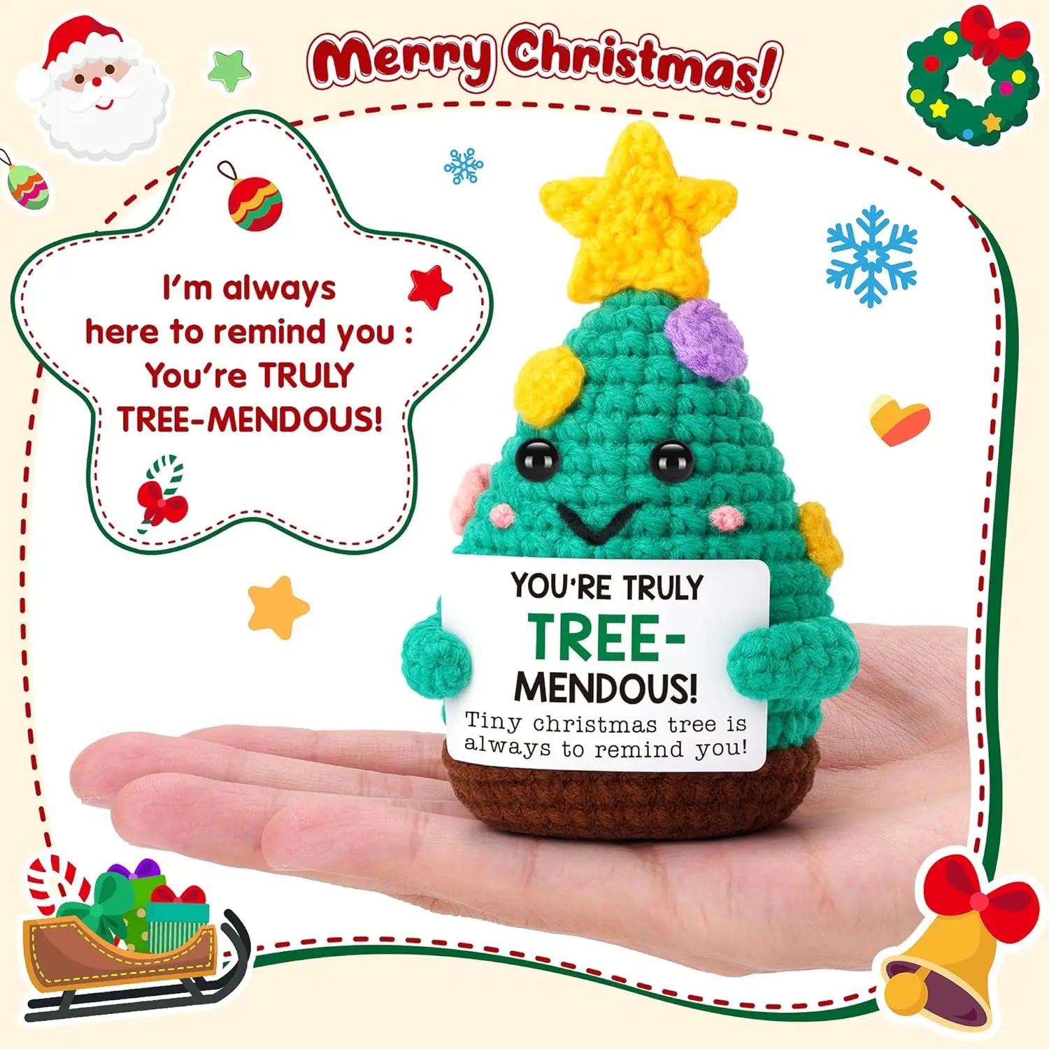 Mini Handmade USA Christmas Tree Crochet Decor Merry Inspirational Cheer Up Gifts for Sister Friends Mom Grandma Christmas Gifts