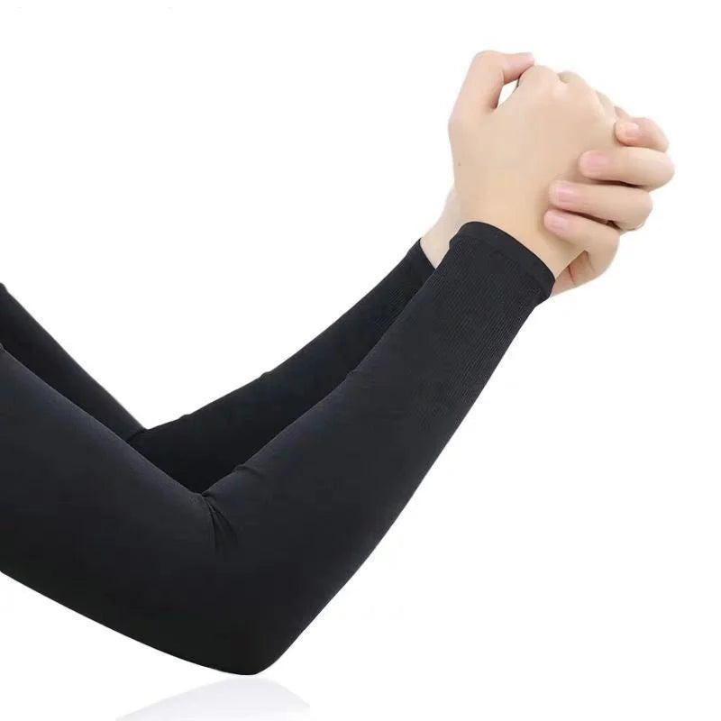 1 Pair Summer Ice Silk Arm Sleeves Canada Sun UV Protection Hand Cover Outdoor Elastic Half-Finger Gloves