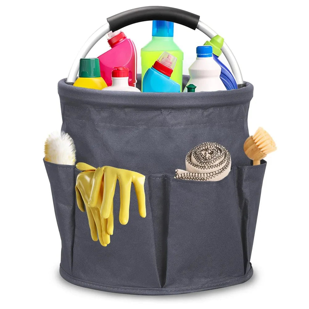 Portable Cleaning Caddy 17L Foldable Cleaning Bucket with Handle Organizer Bag for Towels Cleaning Tools Bathroom Kitchen Home