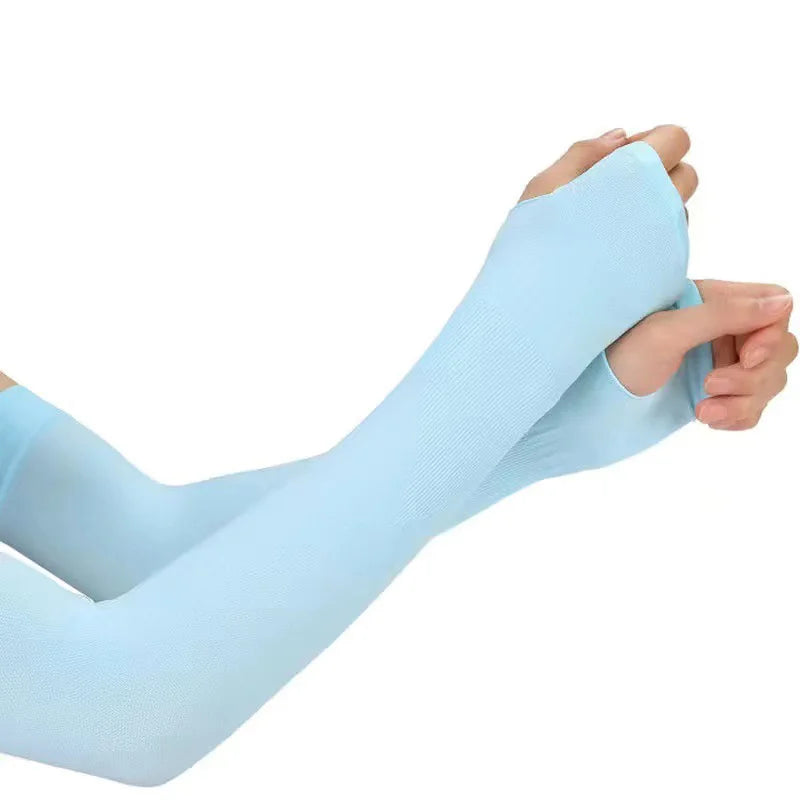 1 Pair Summer Ice Silk Arm Sleeves Canada Sun UV Protection Hand Cover Outdoor Elastic Half-Finger Gloves