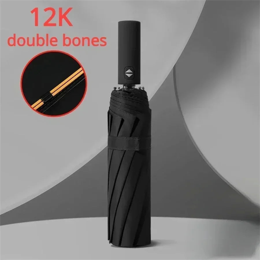 12 Bone Black Glue Fully Automatic Umbrella Canada Thick Durable Three-Fold Folding Umbrella UV Resistant