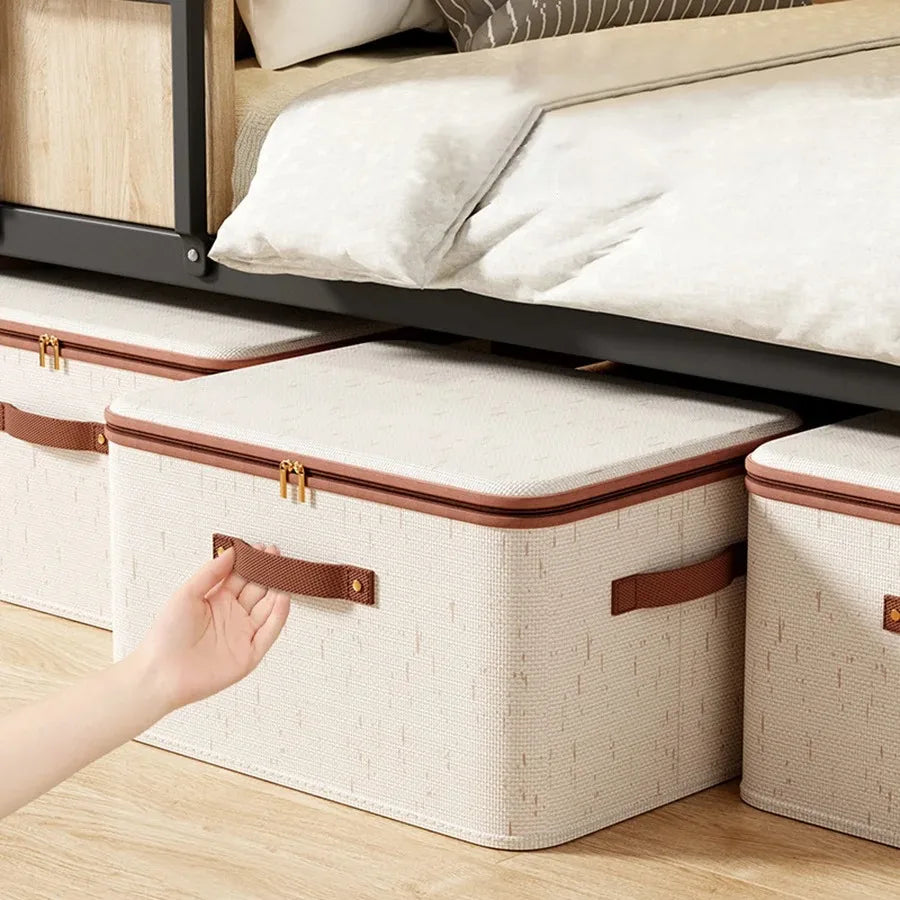 Non-Woven Linen-cotton Zipper Storage Boxes Fabric Clothing Storage Bags For Bedroom Closet Organization Include Good Helpers