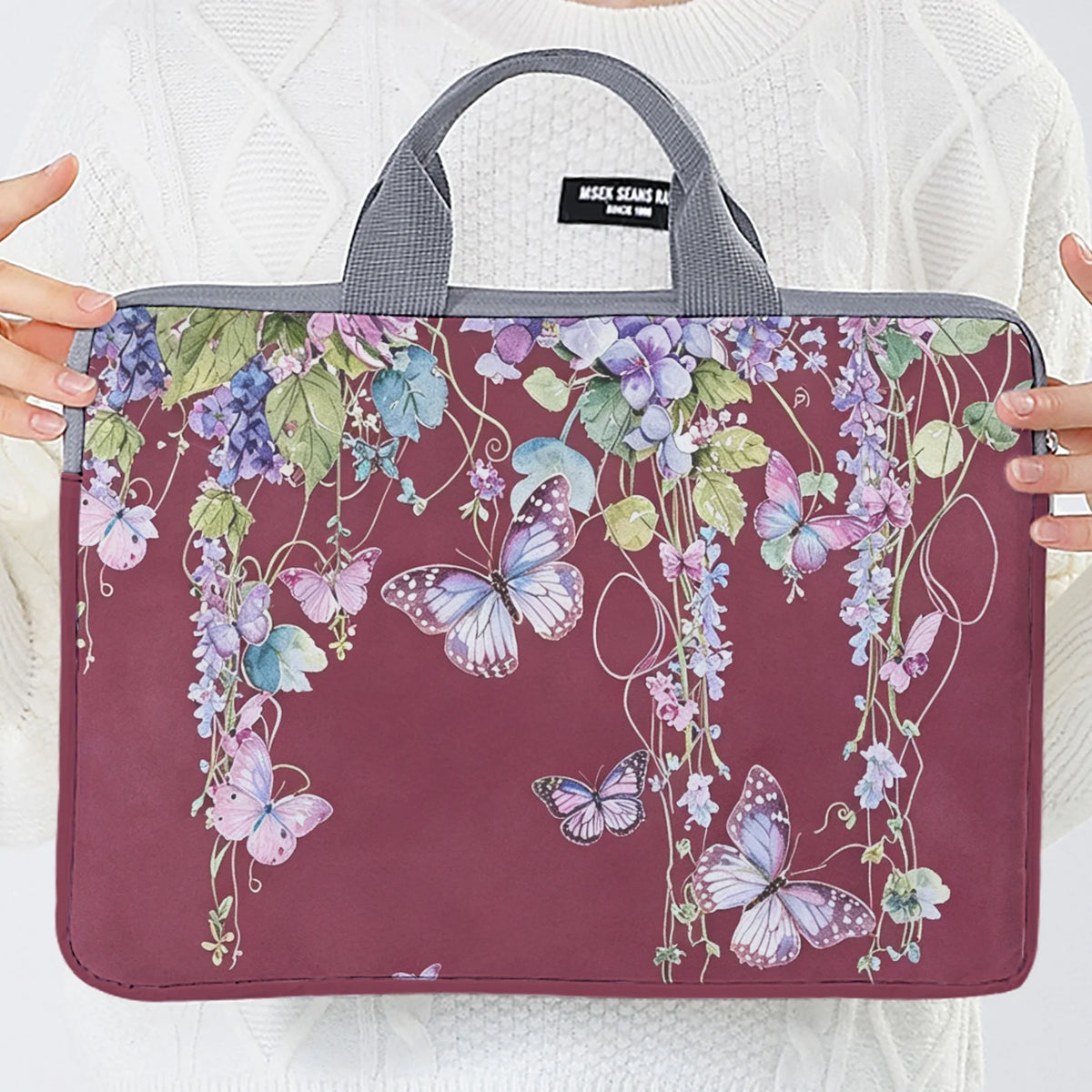 1PC 2-Style Purple Butterfly Laptop Bag USA Briefcase for 14-Inch Laptops, Portable Computer Carrying Case