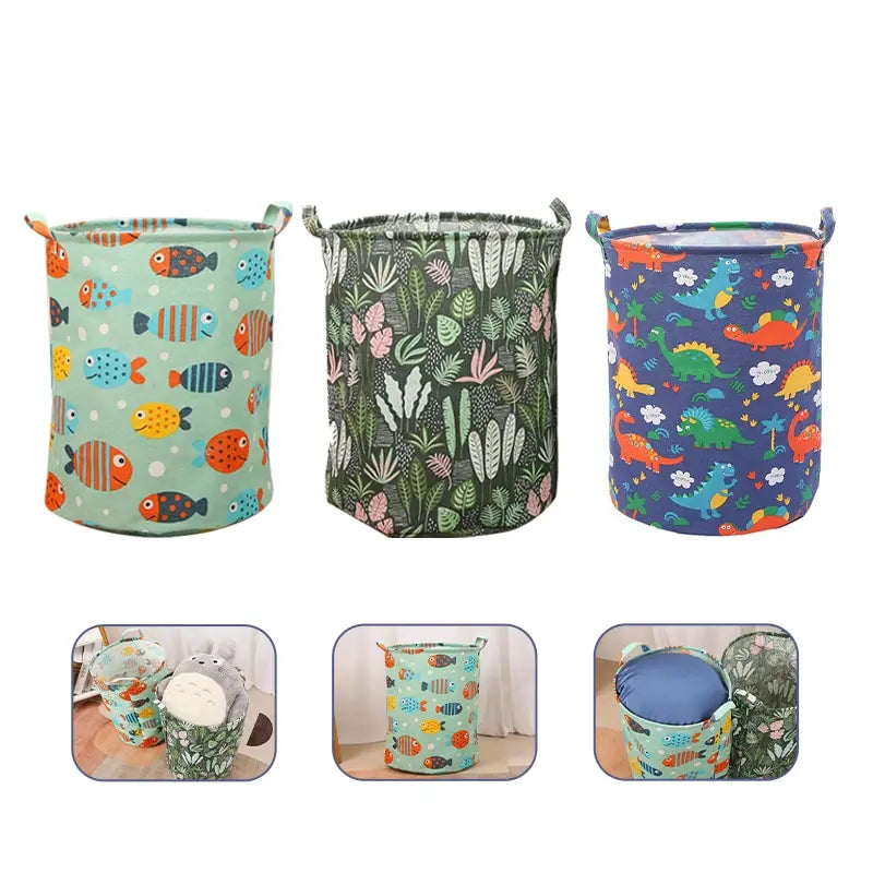 USA Linen Dirty Laundry Basket Foldable Round Waterproof Organizer Bucket Clothing Children Toy Home Large Capacity Storage
