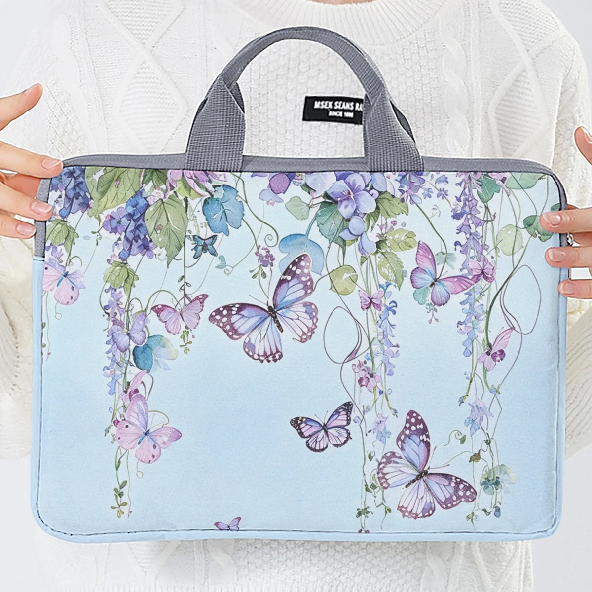1PC 2-Style Purple Butterfly Laptop Bag USA Briefcase for 14-Inch Laptops, Portable Computer Carrying Case