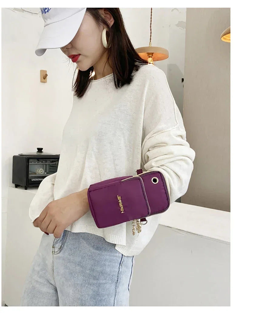Women’s Mobile Phone Crossbody Bag USA Fashion Mini Coin Purse Neck Hanging Running Shoulder Bag 3-Layer Wallet for Moms