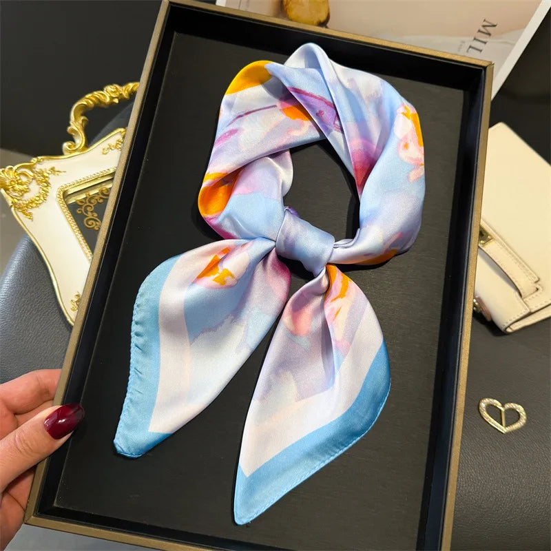 Print 70cm Silk Satin Headscarf Canada Women Luxury Design Neck Tie Scarf Hair Hand Wrist Foulard Shawl Bandana