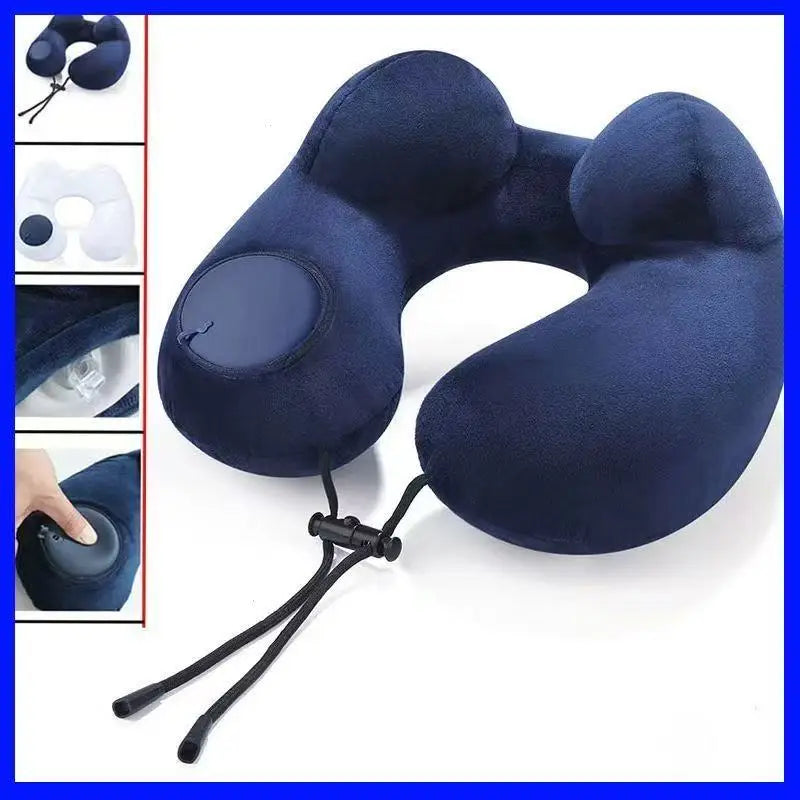 Portable U-Shaped Travel Pillow USA Inflatable Air Cushion Neck Support for Comfortable Sleeping, Press-to-Inflate Travel Pillow for Travelers