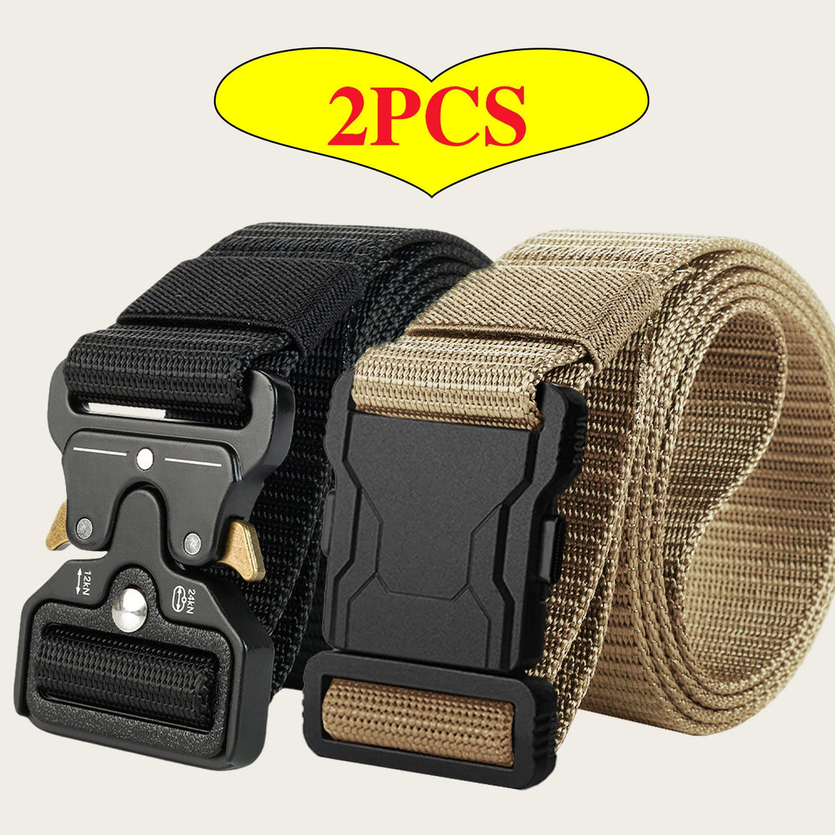 2Pcs Men Tactical Nylon Belt Quick Release Buckle Adjustable Heavy Duty Waist Belt Outdoor Casual Work Belt For Jeans Pants