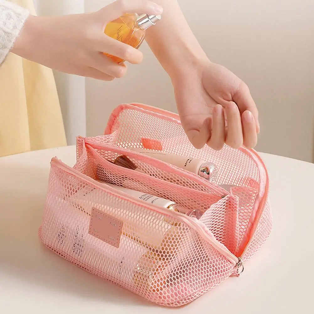 Large-Capacity Mesh Cosmetic Bag USA Multifunctional Travel Toiletry Organizer for Women, Makeup Storage Case & Beauty Tool Pouch