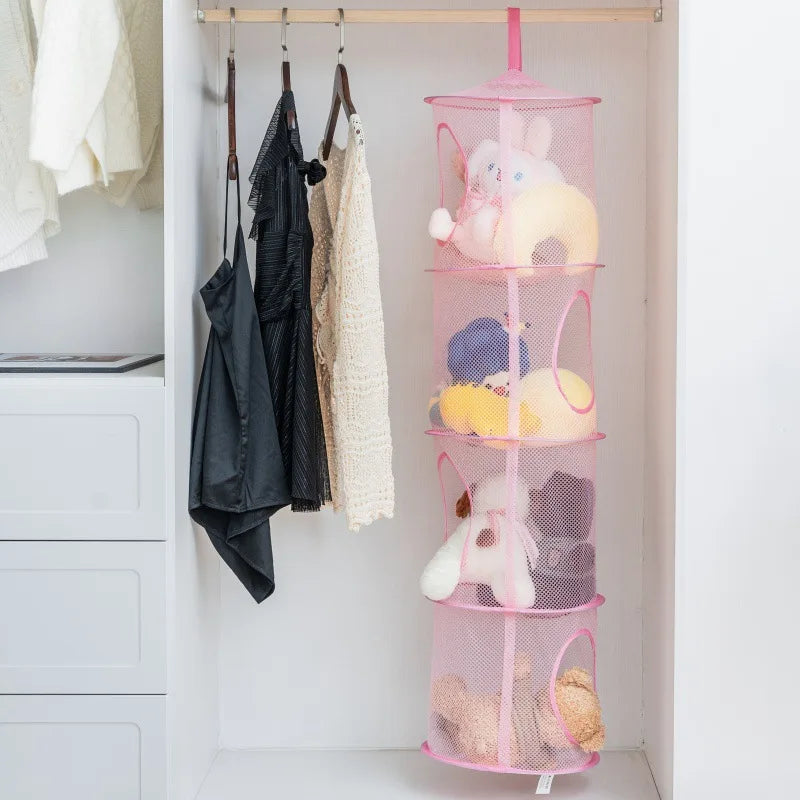 Foldable USA Storage Net 4 Compartments Hanging Mesh Toy Storage Hammock for Kids Room Toys Gloves Hats Socks