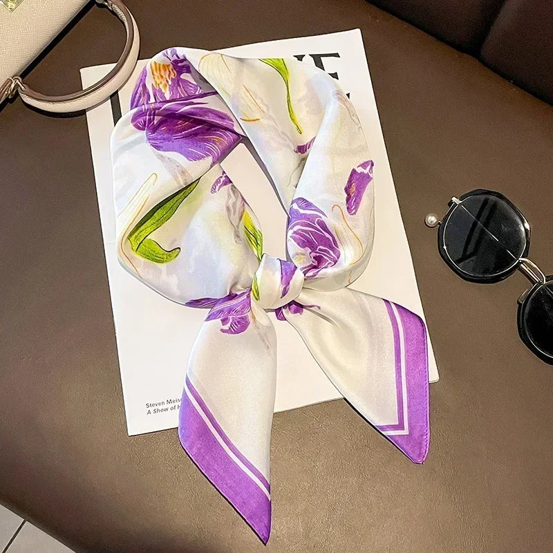 Luxury Design Print Silk Square Scarf Canada Women Soft Satin Horse Hairband Neckerchief Office Hijab Headband Foulard Bag Ribbon Gift