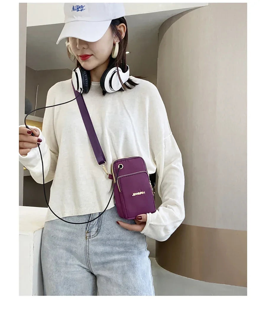 Women’s Mobile Phone Crossbody Bag USA Fashion Mini Coin Purse Neck Hanging Running Shoulder Bag 3-Layer Wallet for Moms