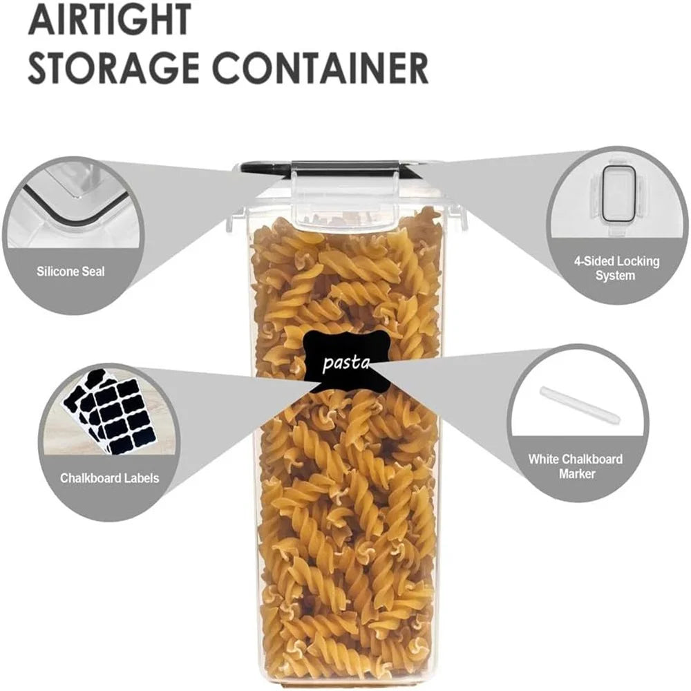 7PCS Kitchen Food Containers Set USA BPA-Free Plastic Airtight Storage Boxes with 10 Stickers & Pen
