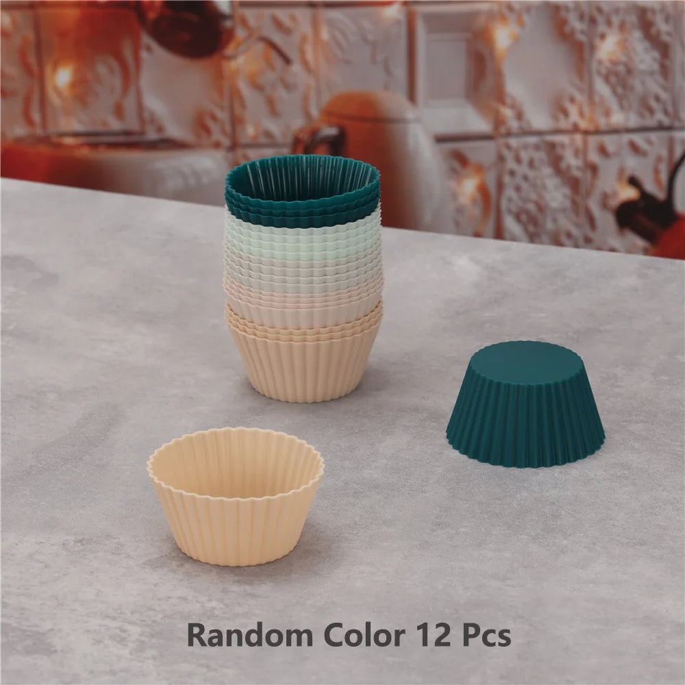 12PCS Silicone Cake Mold Set USA Round Muffin & Cupcake Baking Molds for Kitchen Cooking, DIY Cake Decorating & Bakeware Tools