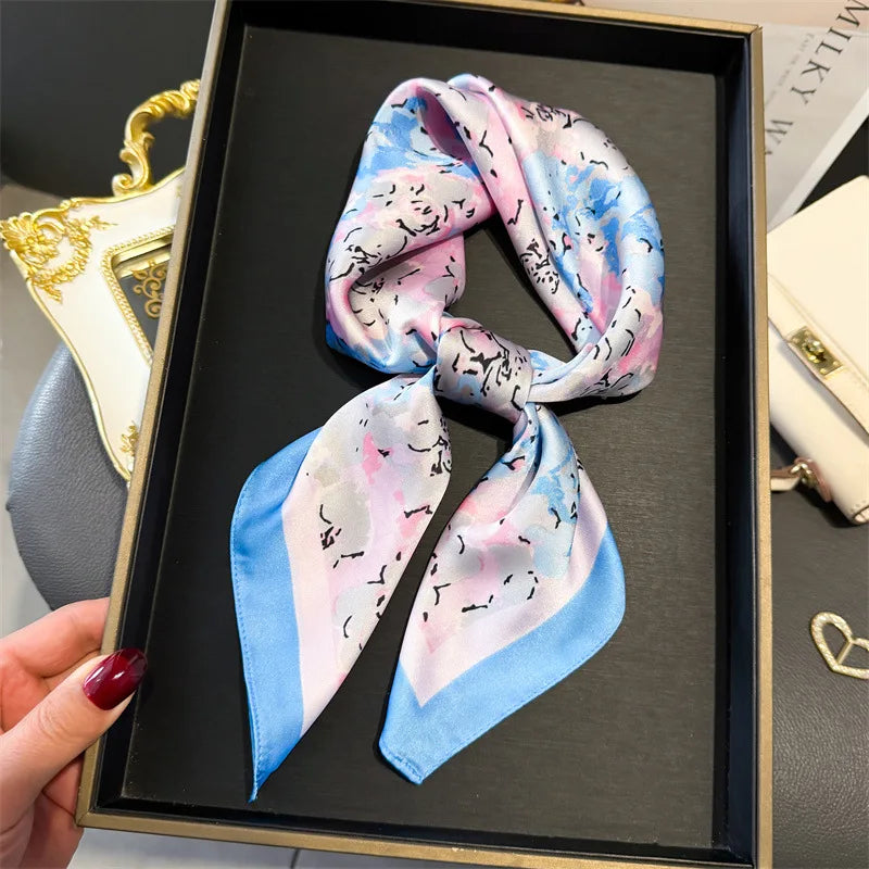 Print 70cm Silk Satin Headscarf Canada Women Luxury Design Neck Tie Scarf Hair Hand Wrist Foulard Shawl Bandana