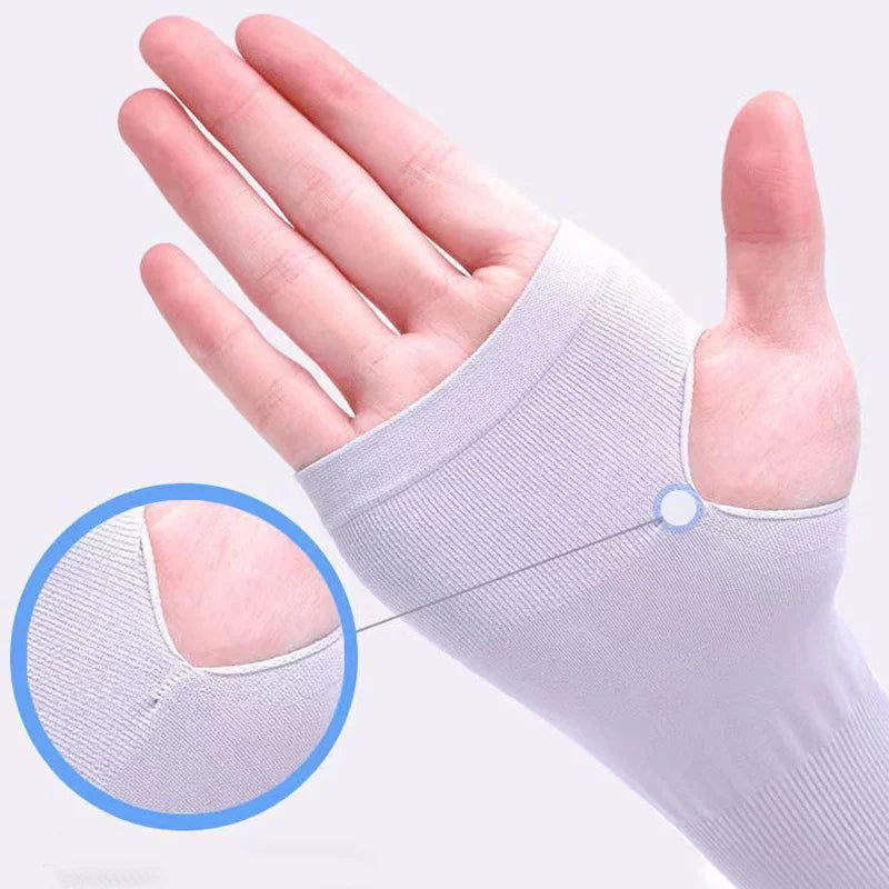1 Pair Summer Ice Silk Arm Sleeves Canada Sun UV Protection Hand Cover Outdoor Elastic Half-Finger Gloves
