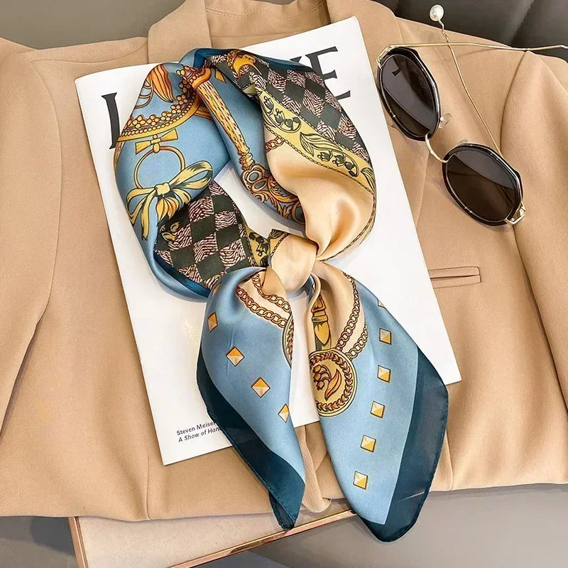Luxury Design Print Silk Square Scarf Canada Women Soft Satin Horse Hairband Neckerchief Office Hijab Headband Foulard Bag Ribbon Gift