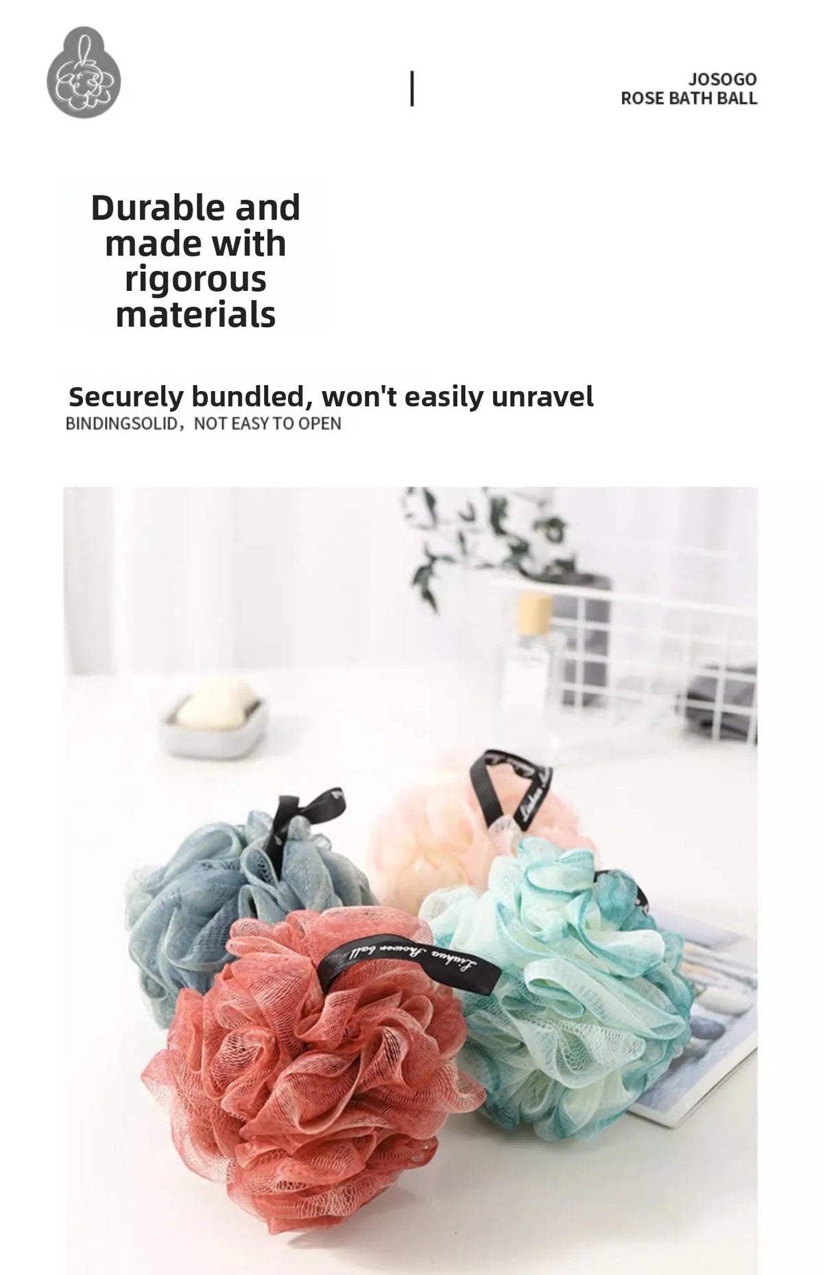 1/3PCS Durable Loofah Bath Sponge USA No-Loose-Petals Premium Body Shower Ball for Women’s Daily Bathing & Bathroom Use