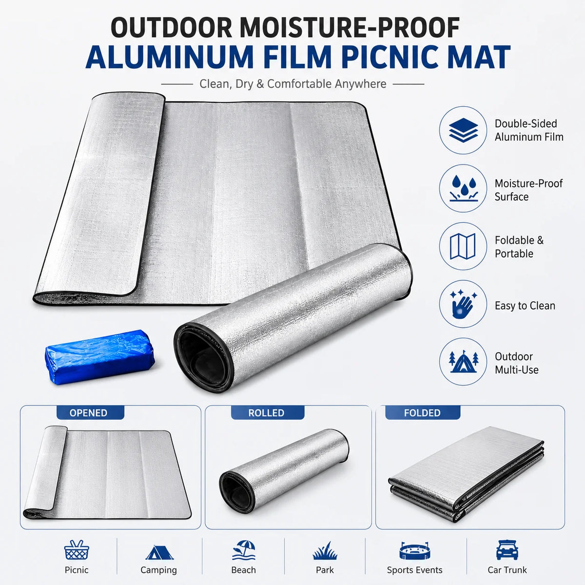 Waterproof Picnic Mat Canada Double-Sided Aluminum Foil Moisture-Proof Camping Ground Sheet for Outdoor Travel