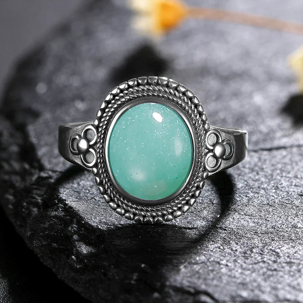 USA Sterling Silver 925 Vintage Rings Oval 8X10mm Rings Black Onyx Natural Fine Jewelry For Men Women Rhodochrosite Rings