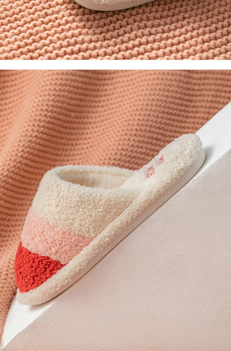 Non-Slip Plush House Slippers USA Women & Men Winter Couple Fuzzy Slippers, Thick-Sole Fleece-Lined Warm Indoor Booties