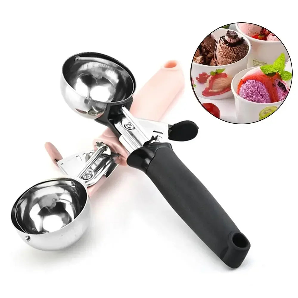 Ice Cream Scoop with Trigger USA Stainless Steel Fruit & Ice Cream Scoop with Comfort-Grip Handle for Home & Kitchen Use