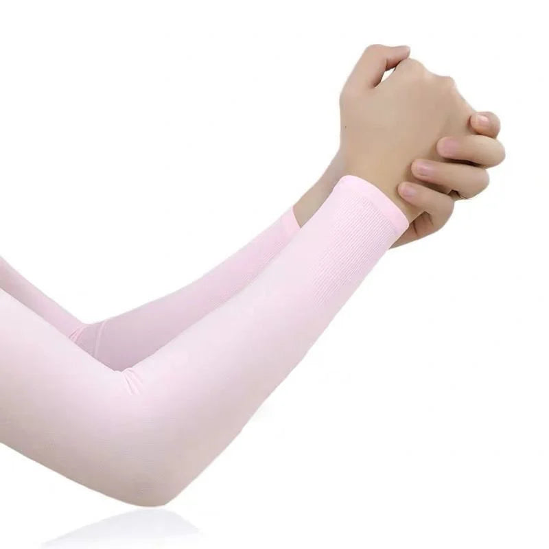 1 Pair Summer Ice Silk Arm Sleeves Canada Sun UV Protection Hand Cover Outdoor Elastic Half-Finger Gloves