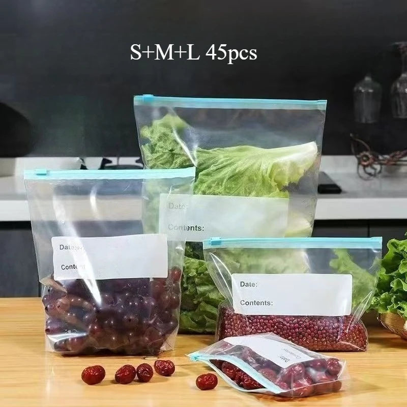 Zip Lock Food Storage Bags Canada Thick Reusable Freezer Bags for Fridge Microwave Safe Organizing, 3 Sizes