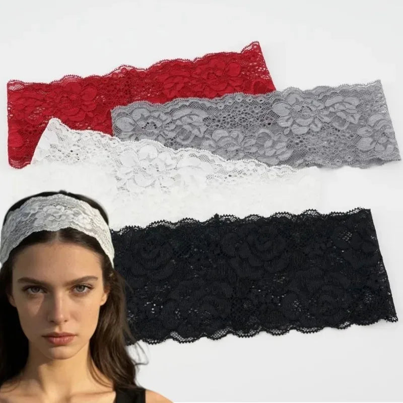 USA Sweet Wide Lace Hair Band Girls Hollow Lace Elastic Headwrap Hair Accessories Women Fashion Hollow Wide Headwear Hair Hoop
