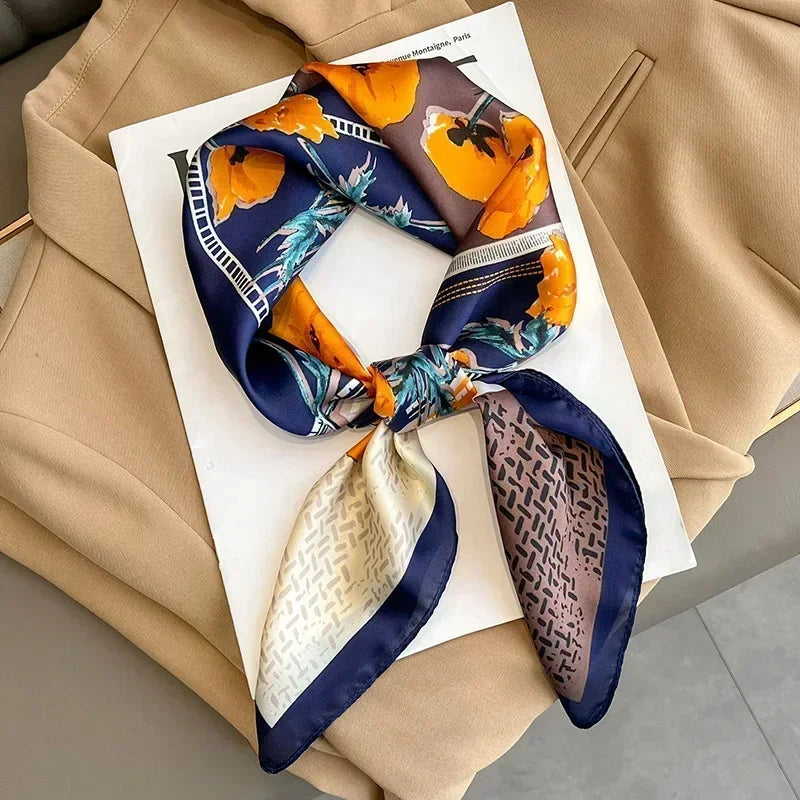 Luxury Design Print Silk Square Scarf Canada Women Soft Satin Horse Hairband Neckerchief Office Hijab Headband Foulard Bag Ribbon Gift
