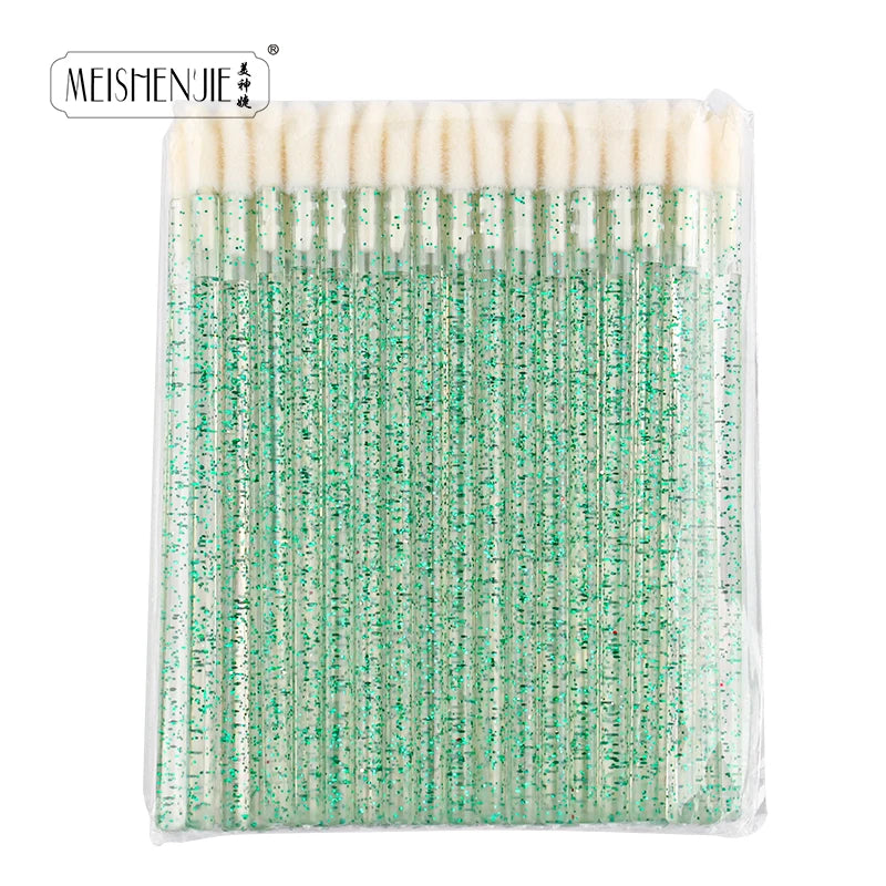 50PCS Lip Brush Set USA Crystal Eyelash Extension Brushes, Mascara Applicators & Lipstick Wands for Women’s Makeup Tools