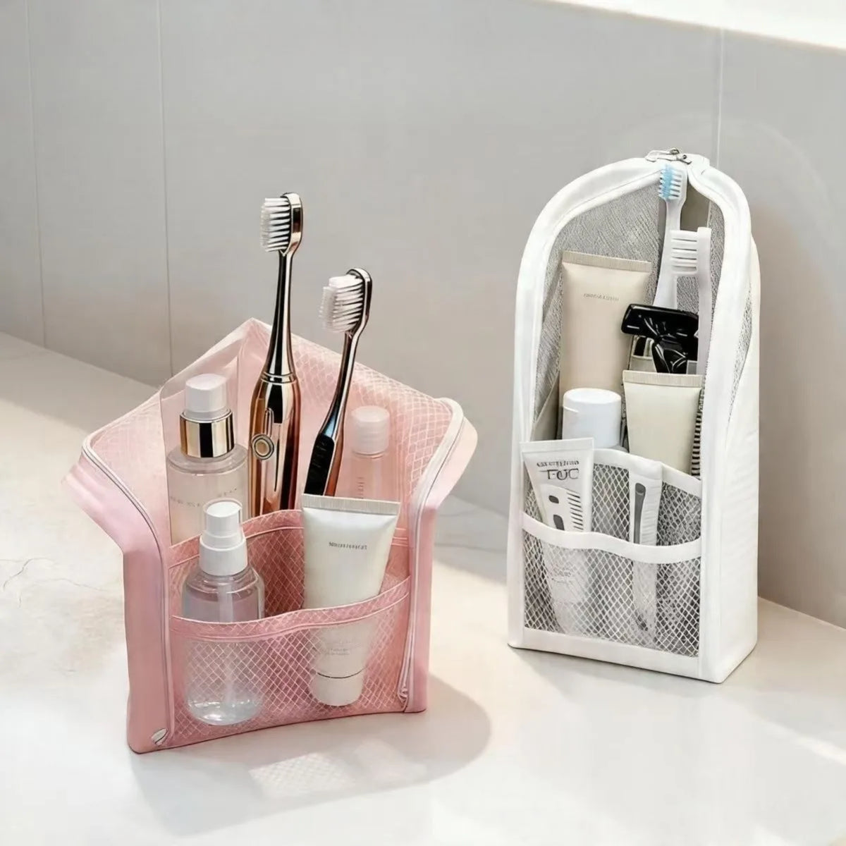 Standing Mesh Toiletry Bag USA Portable EVA Waterproof Travel Foldable Toothbrush Cosmetic Organizer Women Bathroom Storage Pouch