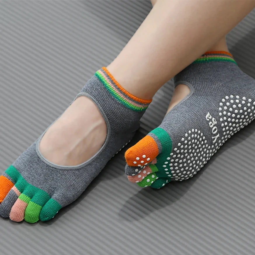 Colorful Five-Finger Yoga Socks USA High-Quality Women’s Sports Socks with Silicone Anti-Slip Grip for Pilates, Dance & Fitness