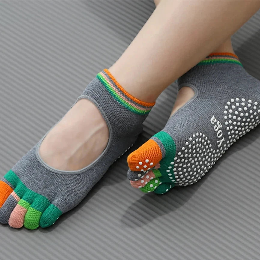 Colorful Five-Finger Yoga Socks USA High-Quality Women’s Sports Socks with Silicone Anti-Slip Grip for Pilates, Dance & Fitness