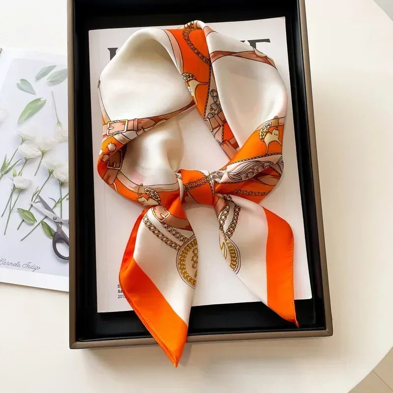 Luxury Design Print Silk Square Scarf Canada Women Soft Satin Horse Hairband Neckerchief Office Hijab Headband Foulard Bag Ribbon Gift