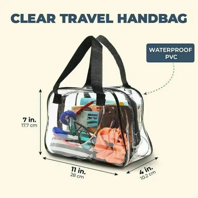 Clear Stadium Approved Tote Bag USA Transparent Small Handbag for Travel, Concerts, Toiletries & Cosmetics Storage PVC Bag