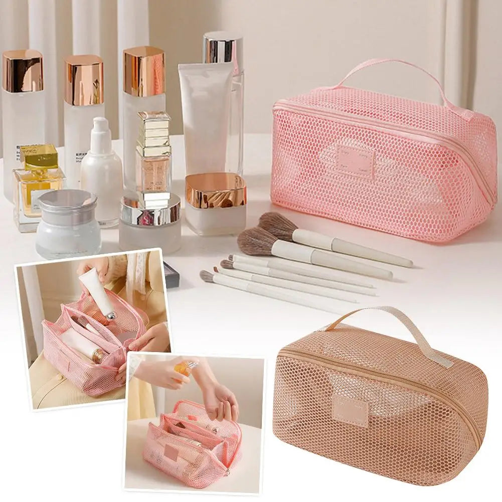 Large-Capacity Mesh Cosmetic Bag USA Multifunctional Travel Toiletry Organizer for Women, Makeup Storage Case & Beauty Tool Pouch