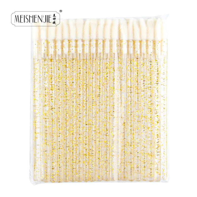 50PCS Lip Brush Set USA Crystal Eyelash Extension Brushes, Mascara Applicators & Lipstick Wands for Women’s Makeup Tools
