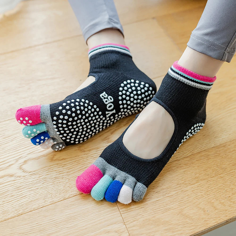 Colorful Five-Finger Yoga Socks USA High-Quality Women’s Sports Socks with Silicone Anti-Slip Grip for Pilates, Dance & Fitness