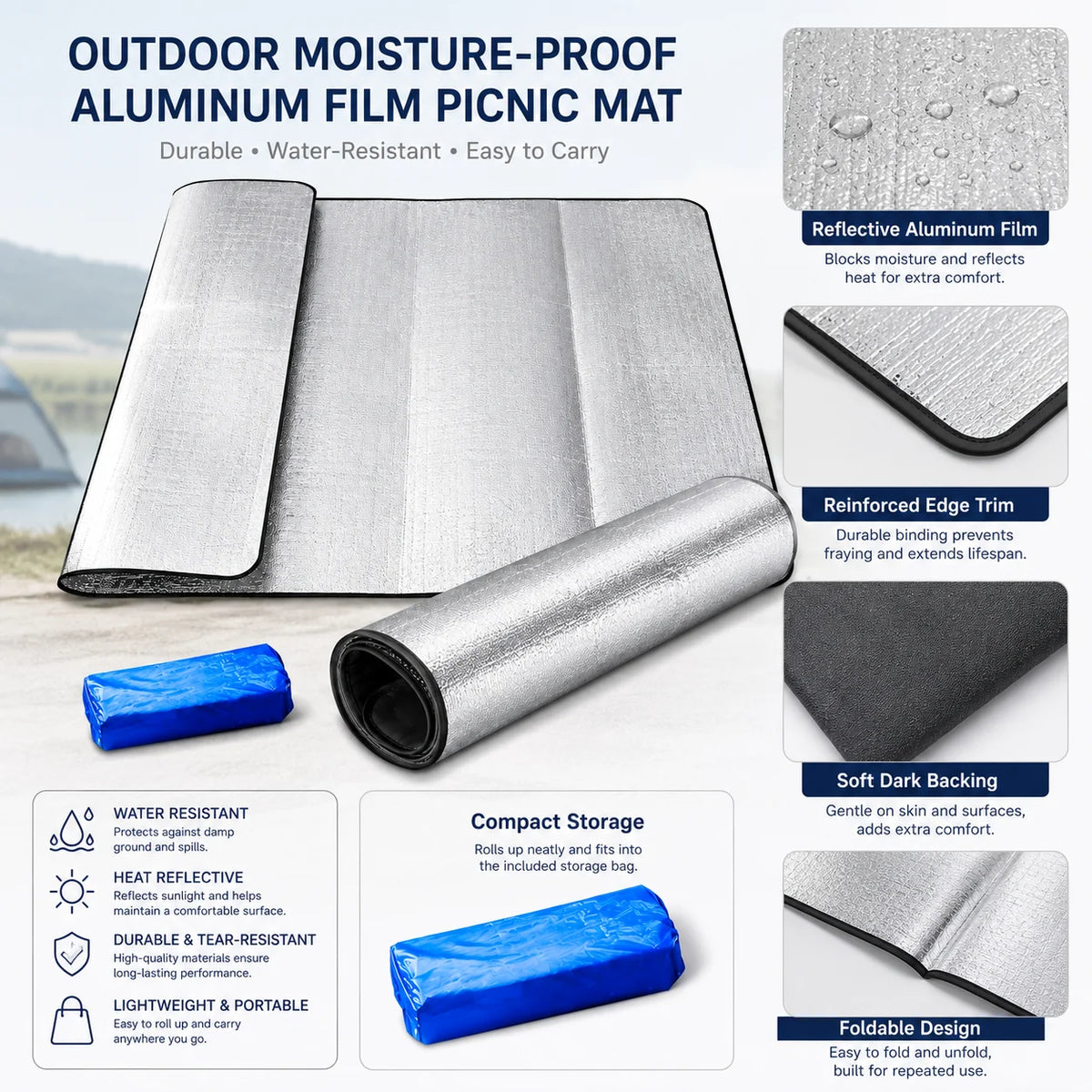 Waterproof Picnic Mat Canada Double-Sided Aluminum Foil Moisture-Proof Camping Ground Sheet for Outdoor Travel