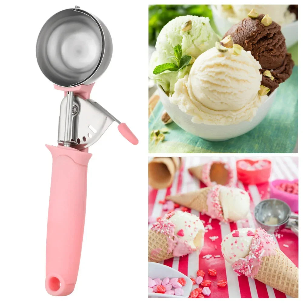 Ice Cream Scoop with Trigger USA Stainless Steel Fruit & Ice Cream Scoop with Comfort-Grip Handle for Home & Kitchen Use