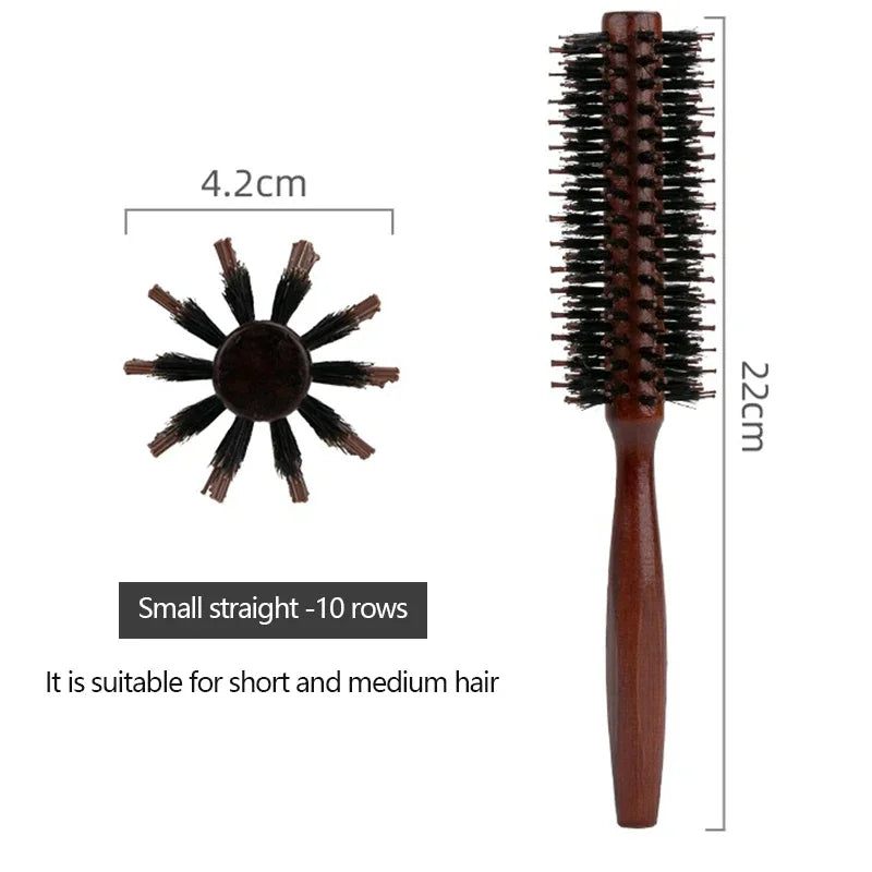 Boar Bristle Curly Hair Brush USA Women’s Wooden Anti-Static Roller Hairbrush for Barber, Salon Styling & Hairdressing Tools